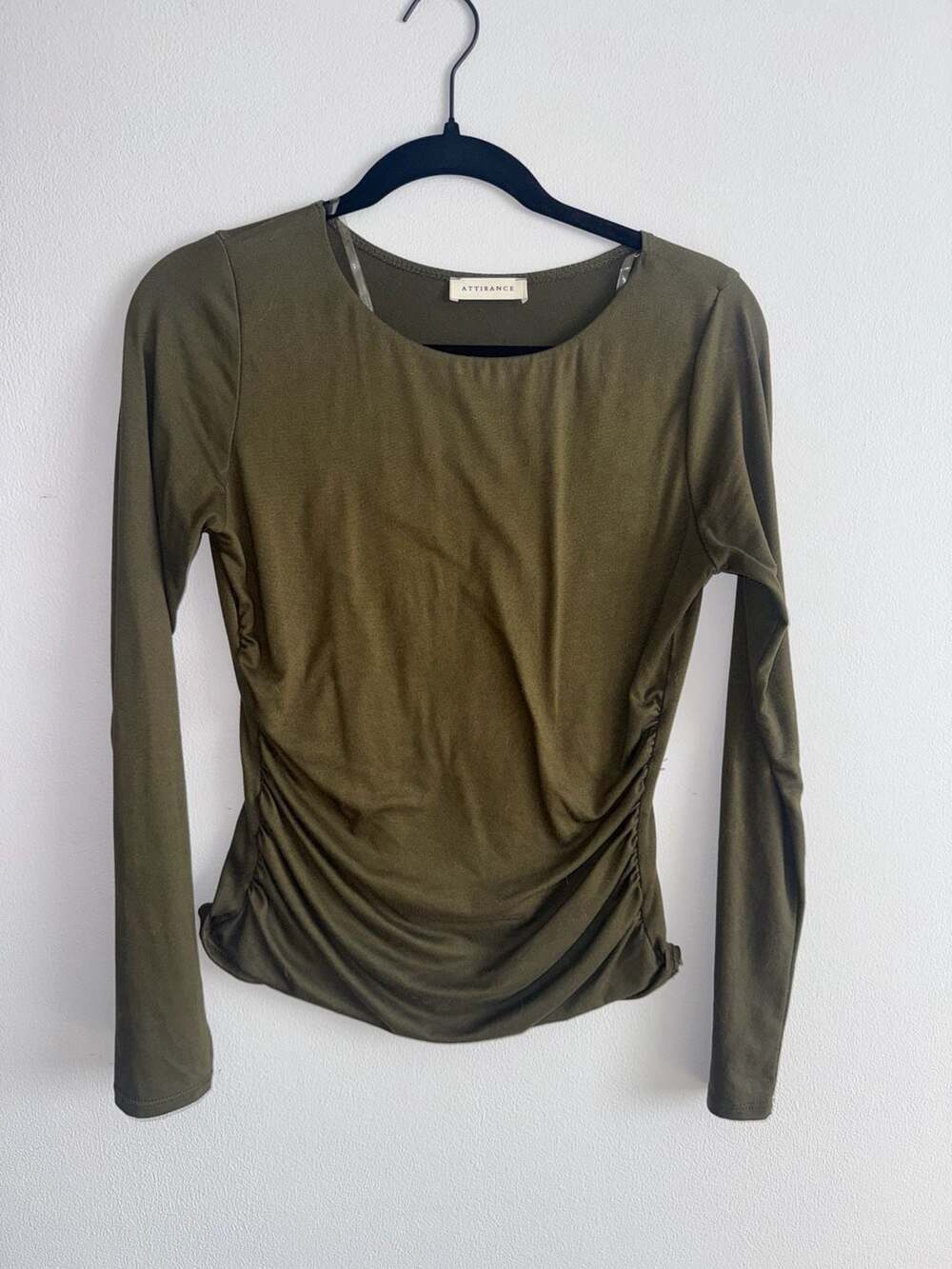 Attirance Long Sleeve Ruched Top Olive Green